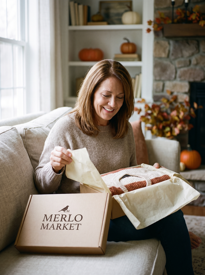 Opening a Merlo Market box with tissue paper