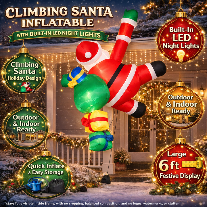 6 ft Inflatable Climbing Santa Christmas Decoration with LED Lights