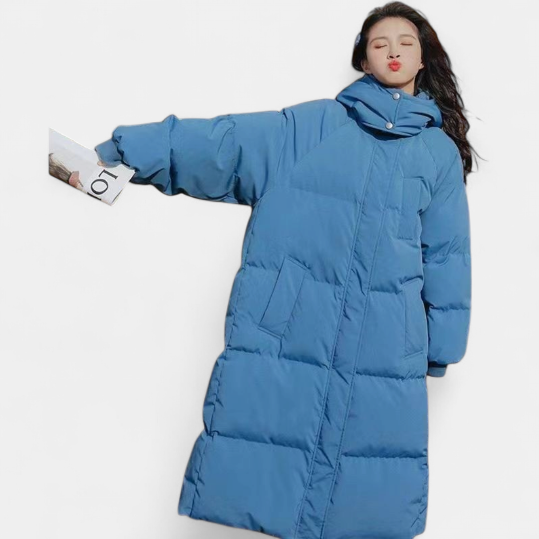 Abigail - Women’s long puffer winter coat oversized with hood and flap pockets