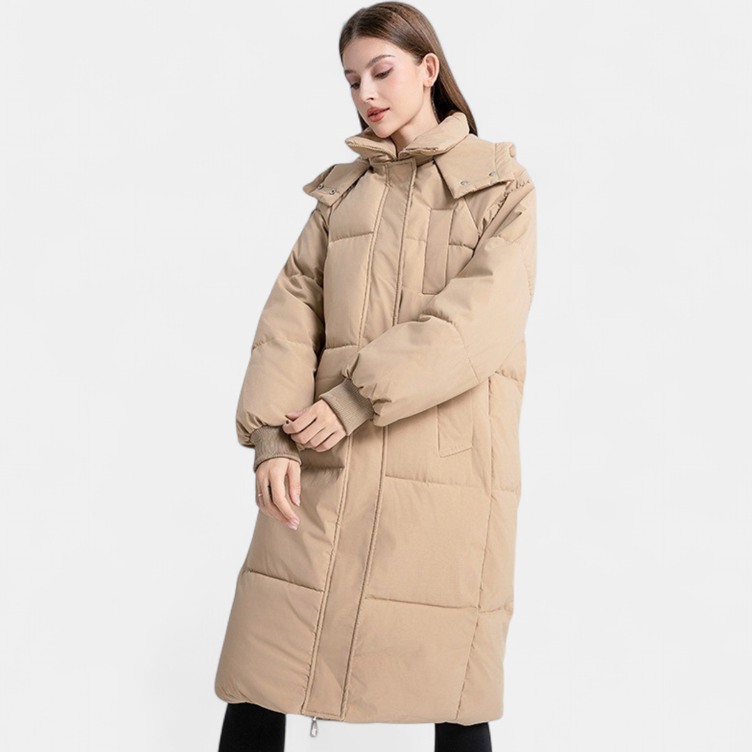 Abigail - Women’s long puffer winter coat oversized with hood and flap pockets
