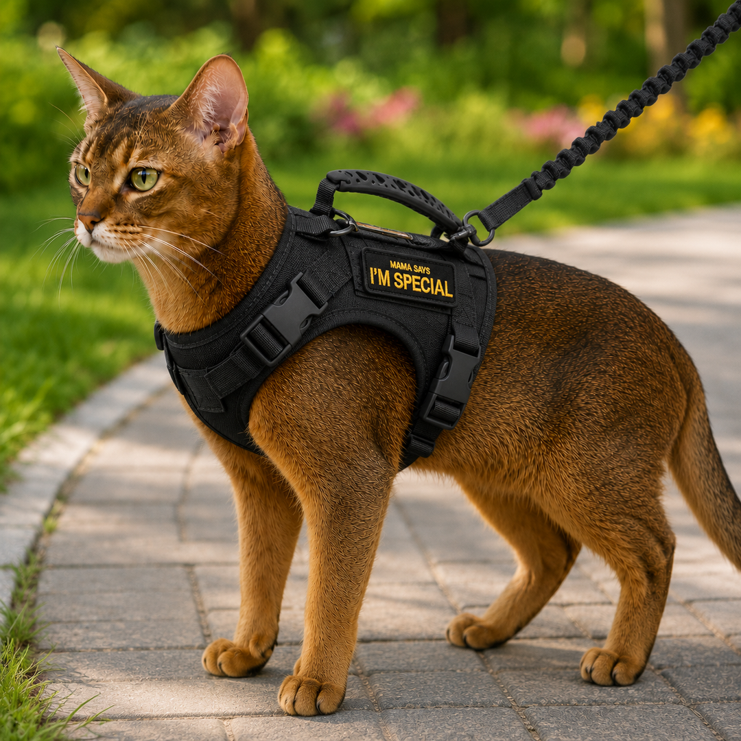 Adjustable Tactical Cat Harness and Leash Set with Breathable Mesh Vest