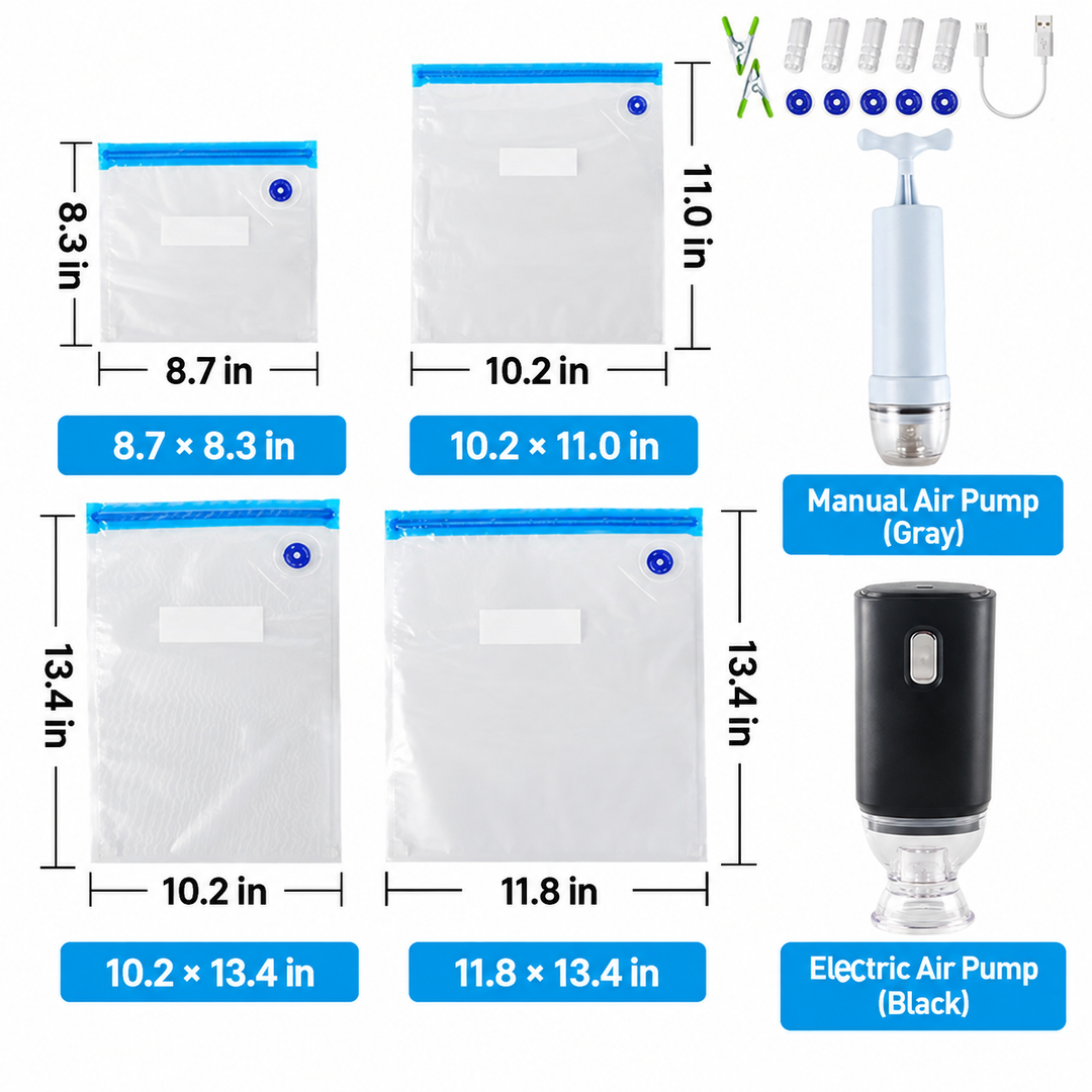 Reusable Vacuum Storage Bags with Hand Pump – 15-Piece Set