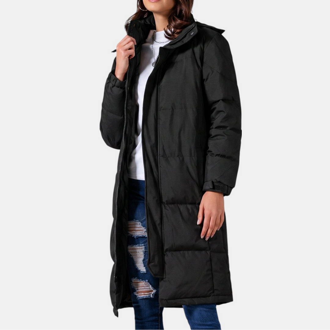 Amelia - Women’s long puffer winter coat with hood and full length zip