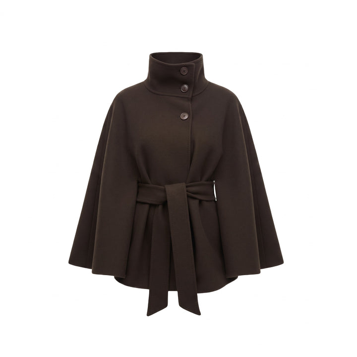 Ava - Women’s oversized cape coat warm with tie belt and stand collar