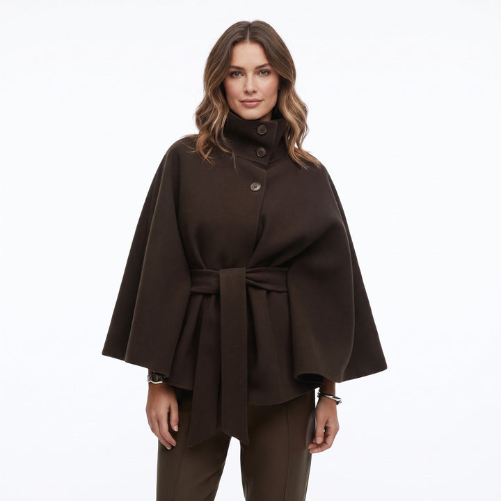 Ava - Women’s oversized cape coat warm with tie belt and stand collar