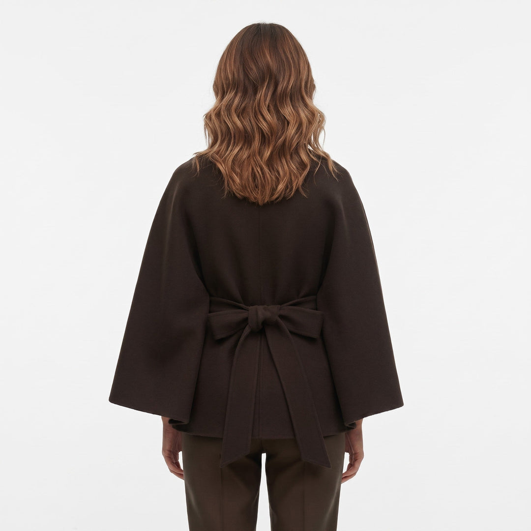 Ava - Women’s oversized cape coat warm with tie belt and stand collar