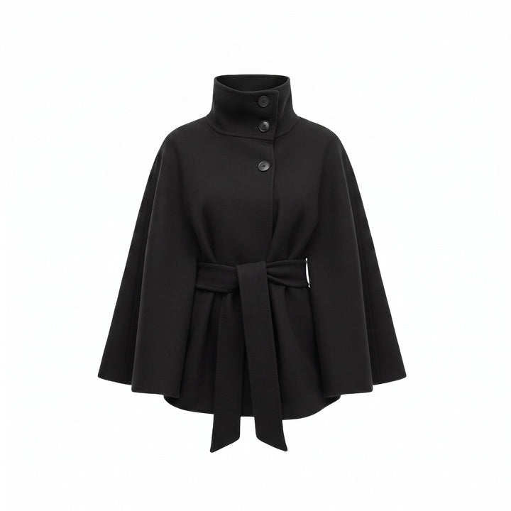 Ava - Women’s oversized cape coat warm with tie belt and stand collar