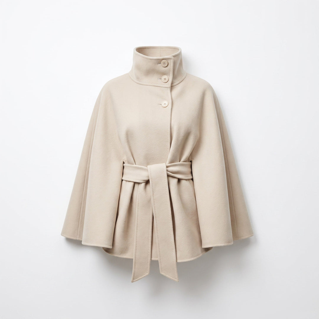 Ava - Women’s oversized cape coat warm with tie belt and stand collar