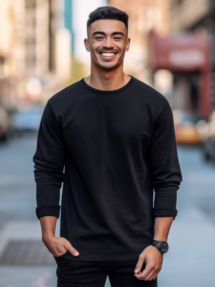 Caleb - Men’s casual long sleeve top with crew neck and ribbed cuffs