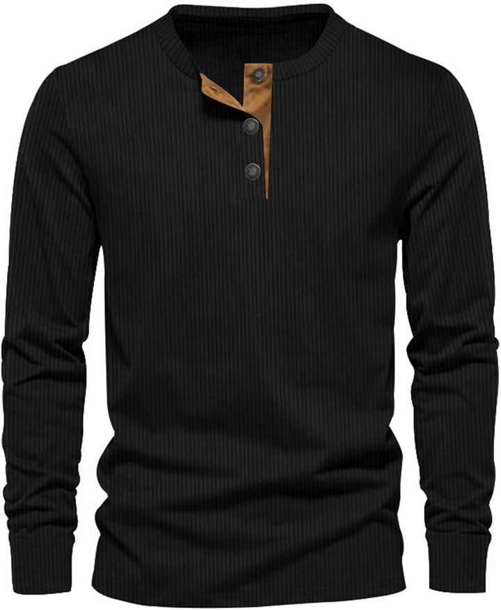 Caleb - Men’s henley shirt with long sleeve and casual ribbed button front