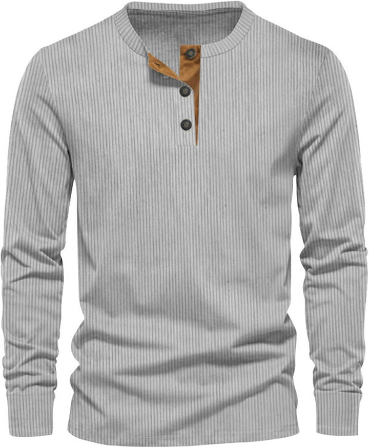 Caleb - Men’s henley shirt with long sleeve and casual ribbed button front