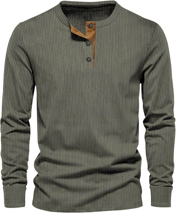 Caleb - Men’s henley shirt with long sleeve and casual ribbed button front