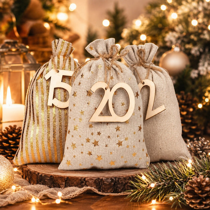 Christmas Advent Calendar Fillable Bags | 24 Numbered Fabric Pouches | Reusable Holiday Countdown