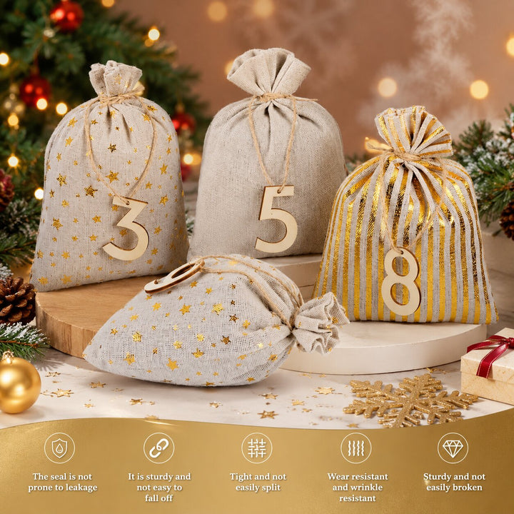 Christmas Advent Calendar Fillable Bags | 24 Numbered Fabric Pouches | Reusable Holiday Countdown