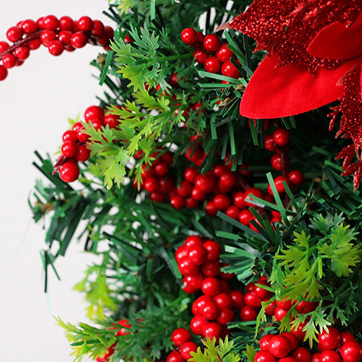 Christmas Wreath with LED Lantern | Festive Greenery &amp; Decorative Ornaments | Battery-Powered Holiday Decor