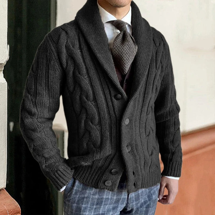 Cole - Men’s chunky cardigan sweater knitted with shawl collar and pockets
