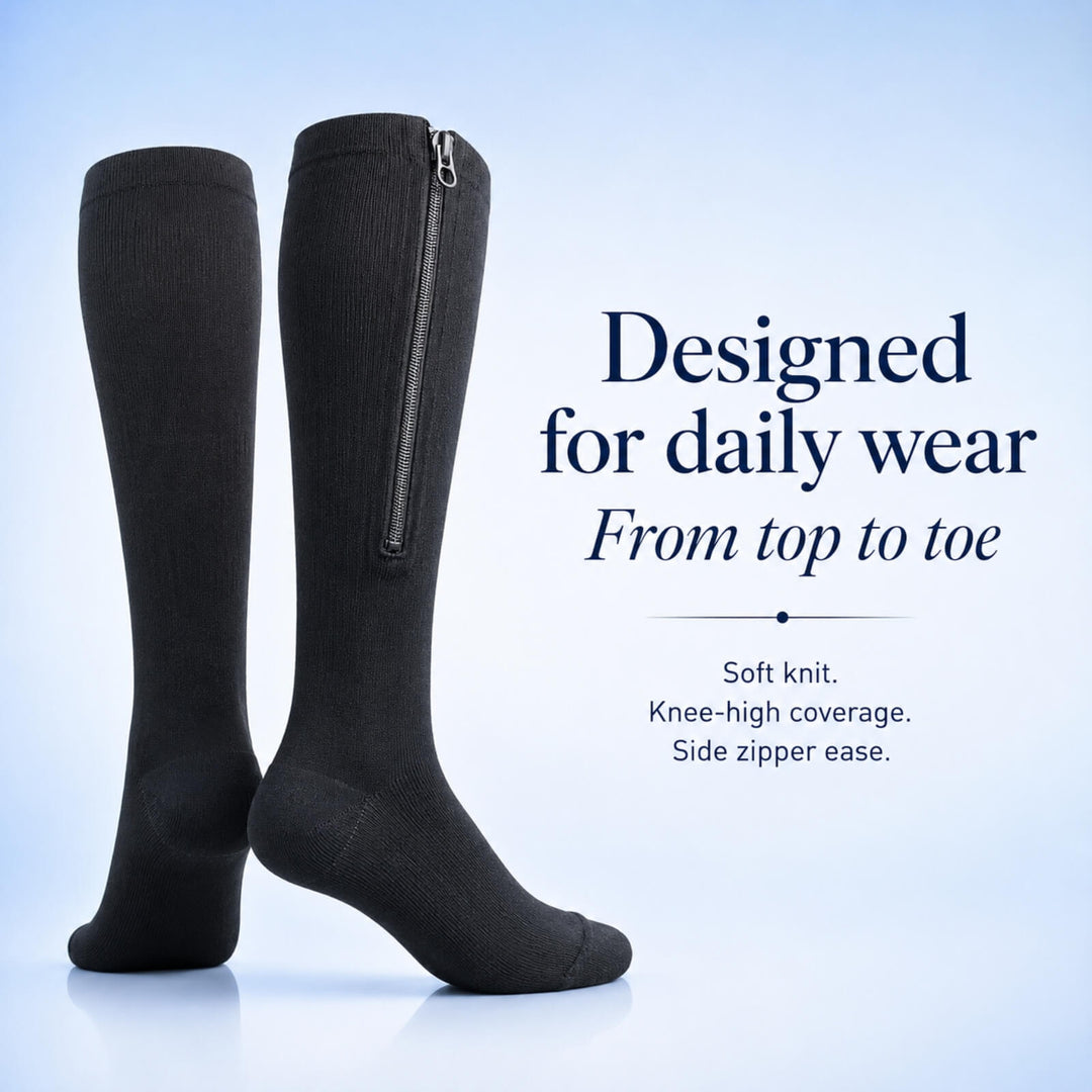 Compression Socks | 15–20 mmHg Graduated Support | Knee-High Design | Easy Zip Closure