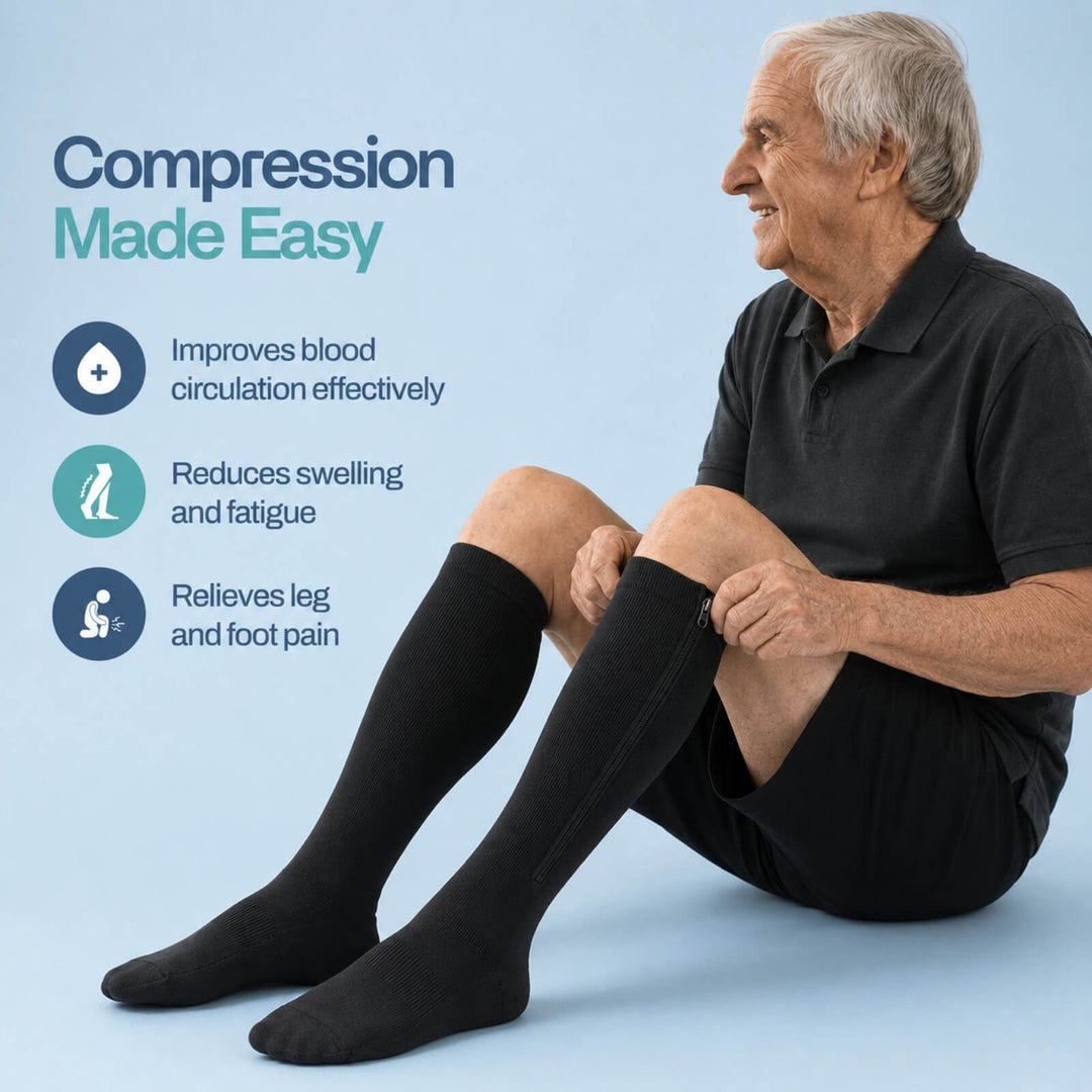 Compression Socks | 15–20 mmHg Graduated Support | Knee-High Design | Easy Zip Closure
