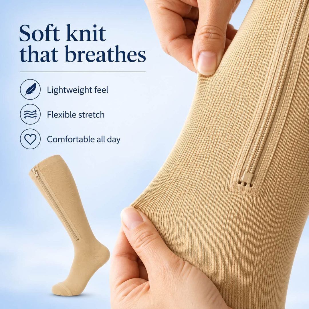 Compression Socks | 15–20 mmHg Graduated Support | Knee-High Design | Easy Zip Closure