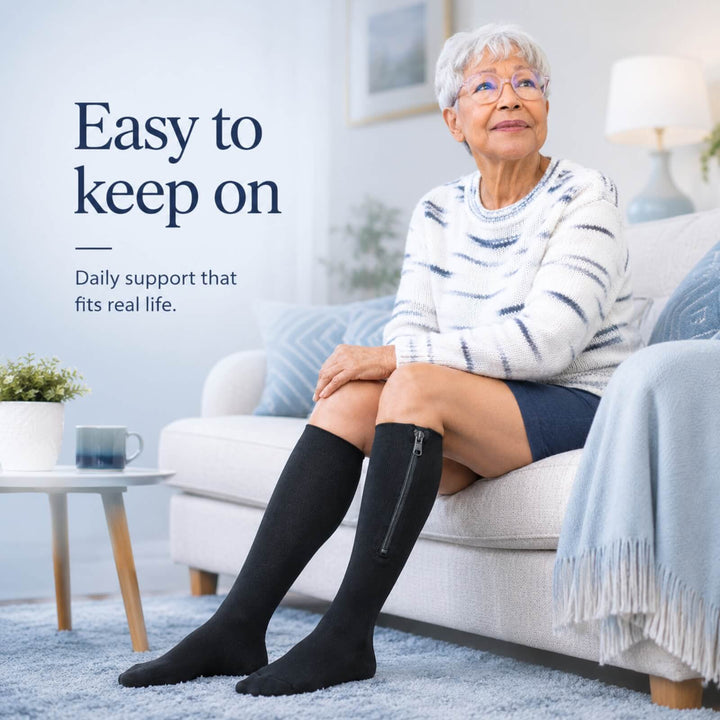 Compression Socks | 15–20 mmHg Graduated Support | Knee-High Design | Easy Zip Closure
