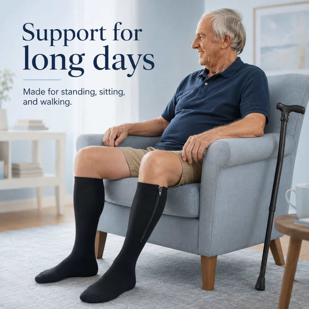 Compression Socks | 15–20 mmHg Graduated Support | Knee-High Design | Easy Zip Closure