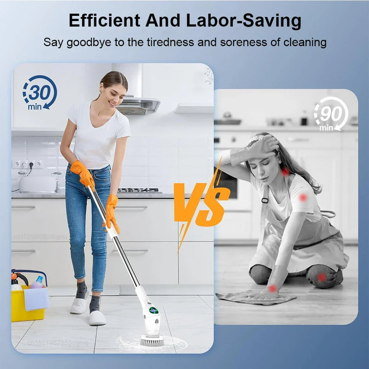 Electric Spin Scrubber | 8 Cleaning Heads | Cordless Rechargeable | Adjustable Extension Handle