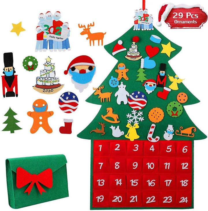 Felt Christmas Tree Advent Calendar | 24 Pocket Countdown Wall Hanging | Holiday Decoration