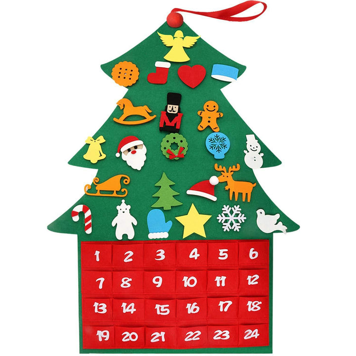 Felt Christmas Tree Advent Calendar | 24 Pocket Countdown Wall Hanging | Holiday Decoration