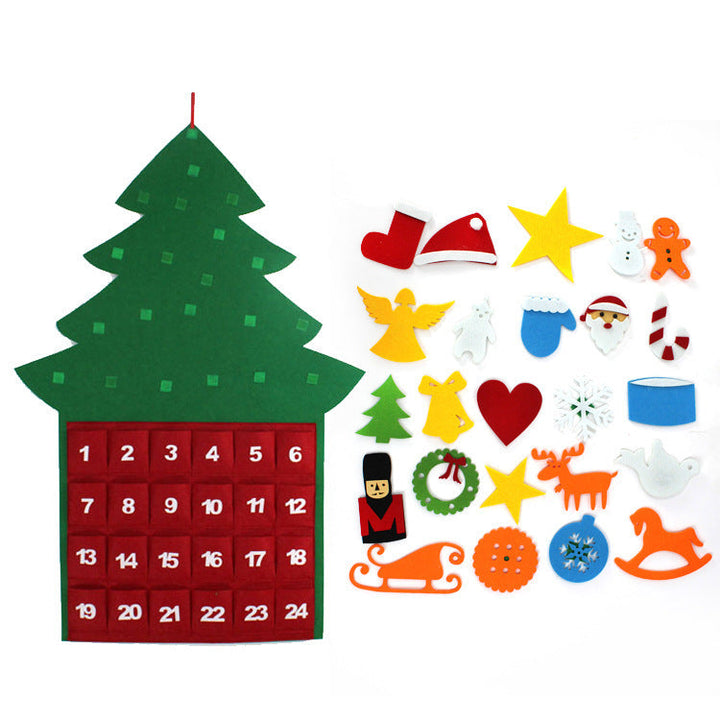 Felt Christmas Tree Advent Calendar | 24 Pocket Countdown Wall Hanging | Holiday Decoration