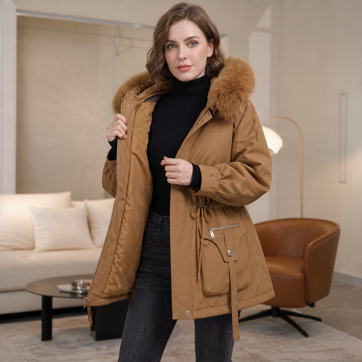Grace - Women’s winter coat with hood warm lined and drawstring waist
