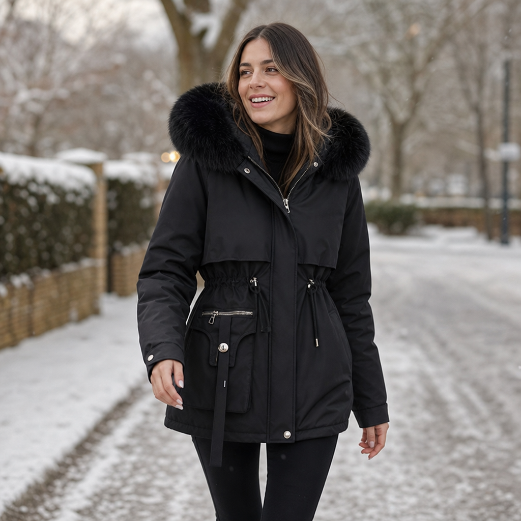 Grace - Women’s winter coat with hood warm lined and drawstring waist
