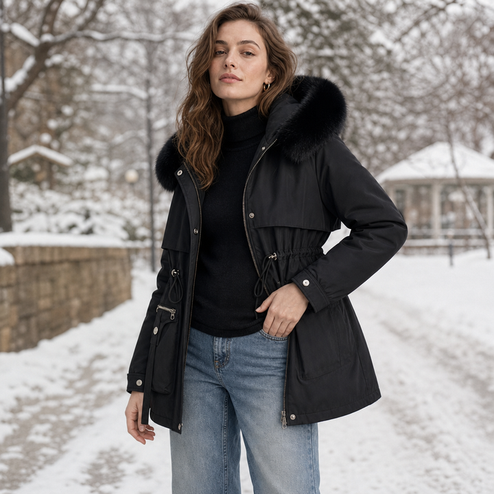 Grace - Women’s winter coat with hood warm lined and drawstring waist