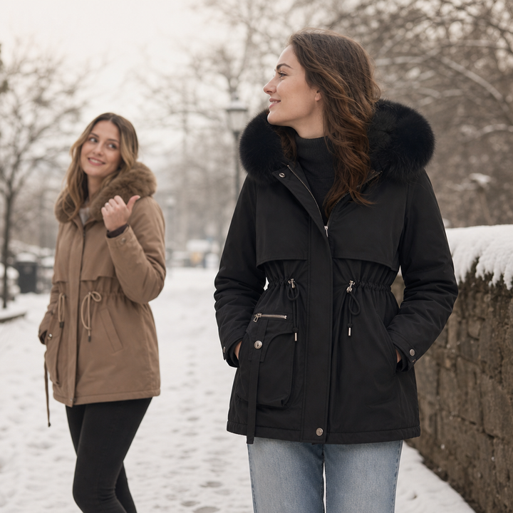 Grace - Women’s winter coat with hood warm lined and drawstring waist