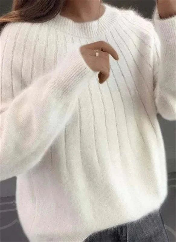 Hazel - Women’s cozy sweater with soft plush ribbed knit and round neck