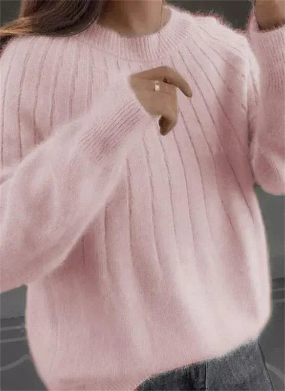 Hazel - Women’s cozy sweater with soft plush ribbed knit and round neck