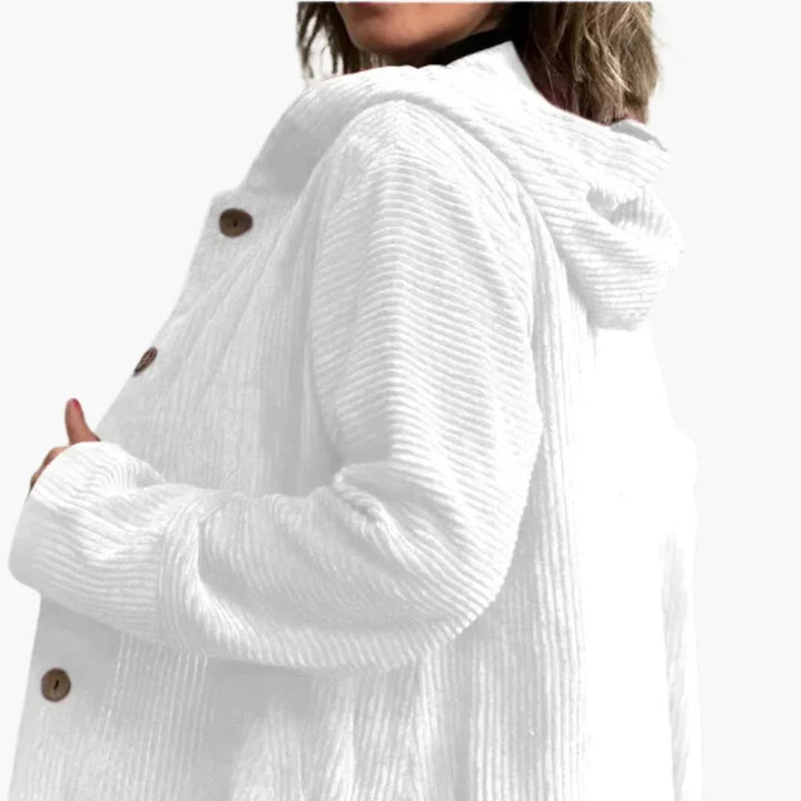 Hazel - Women’s hooded jacket oversized with ribbed button front and pockets