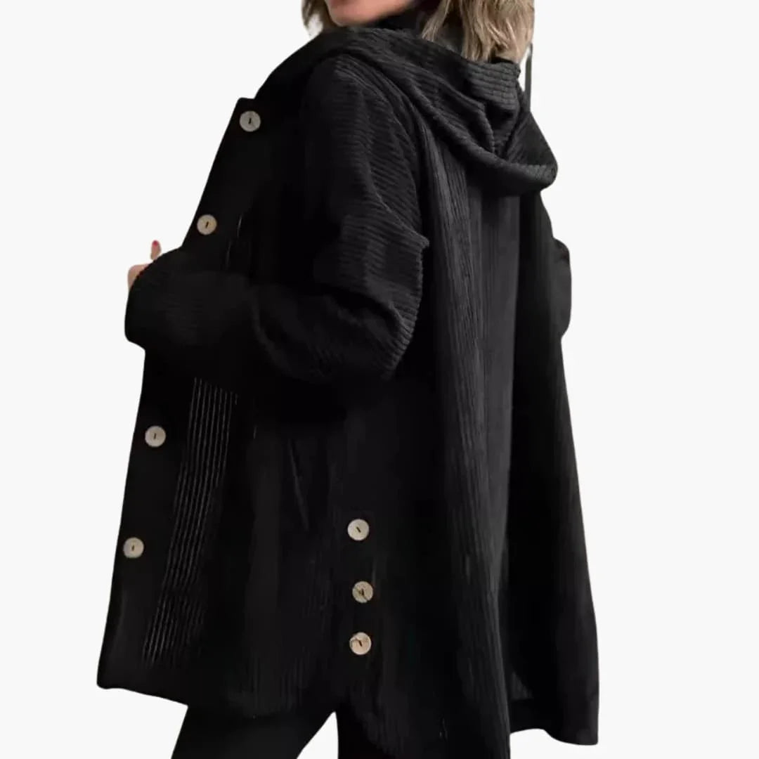 Hazel - Women’s hooded jacket oversized with ribbed button front and pockets