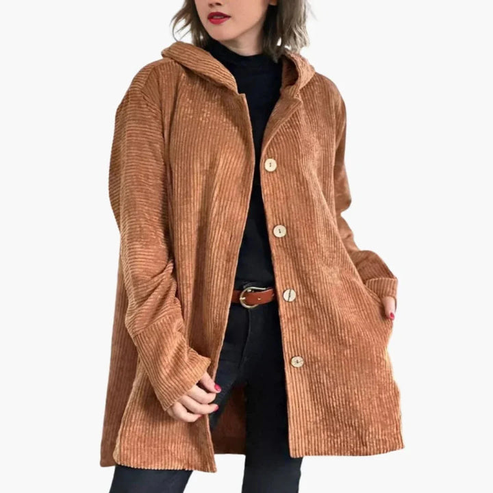 Hazel - Women’s hooded jacket oversized with ribbed button front and pockets