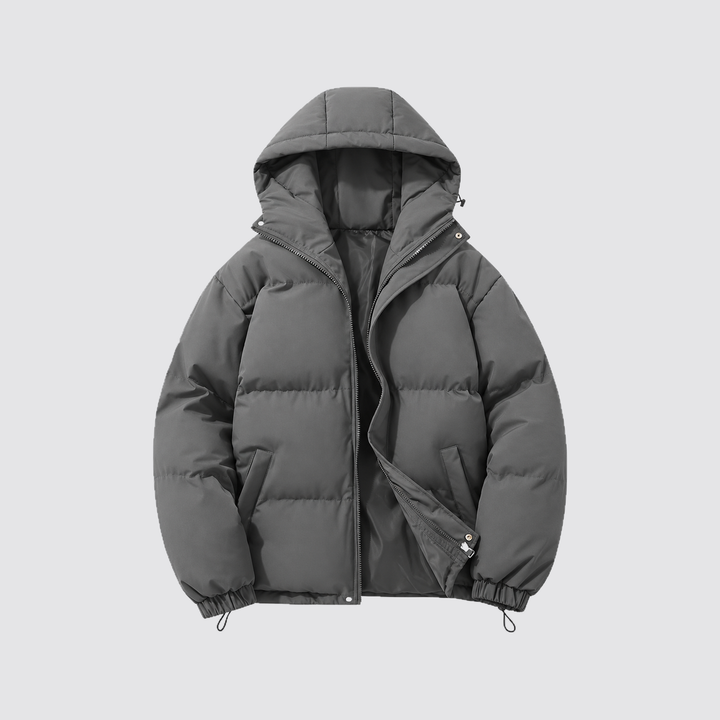 Hazel - Women’s hooded puffer jacket cropped and oversized with zip front