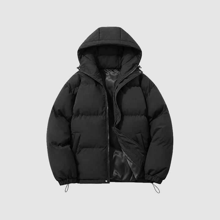 Hazel - Women’s hooded puffer jacket cropped and oversized with zip front