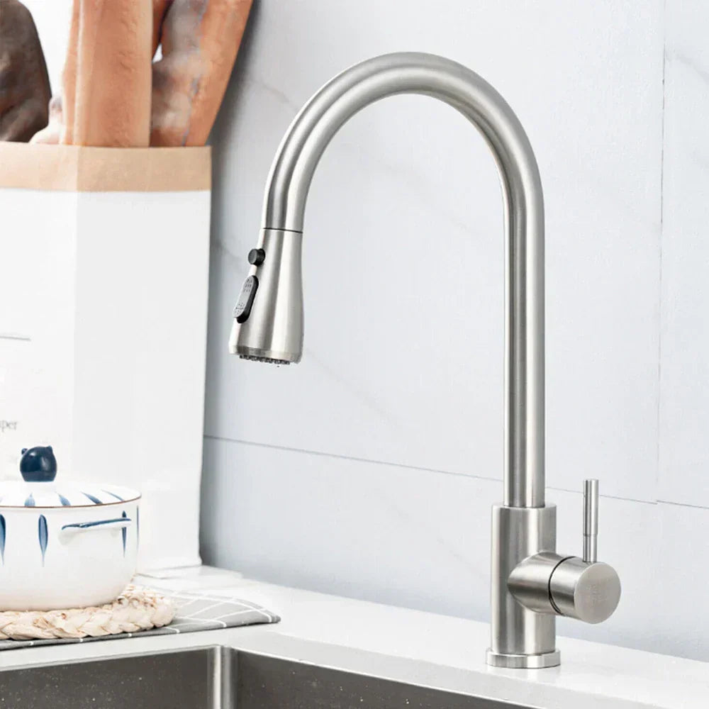 Kitchen Faucet | Pull-Down Sprayer | Brushed Stainless Steel | Dual Spray Function | 15 in Height
