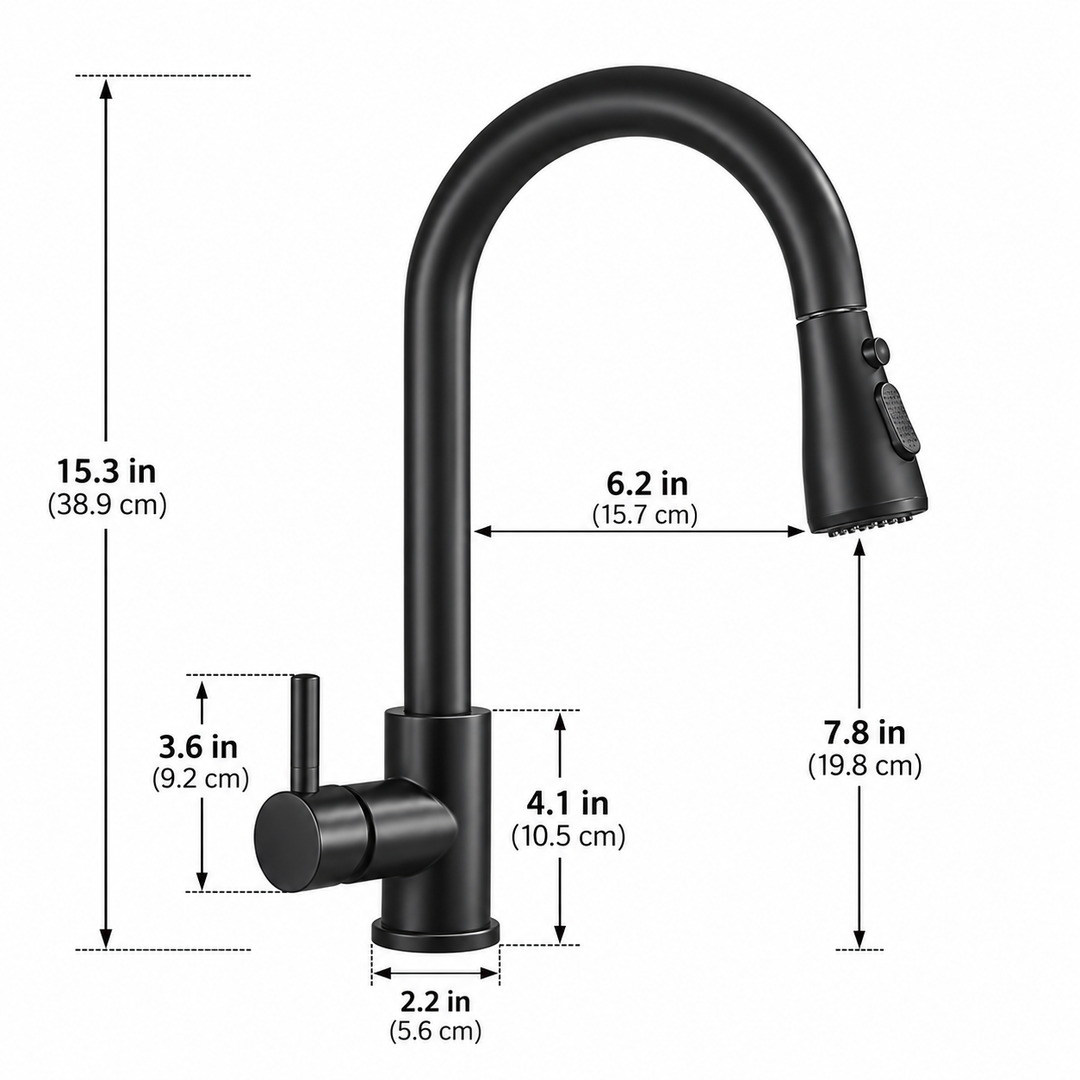 Kitchen Faucet | Pull-Down Sprayer | Brushed Stainless Steel | Dual Spray Function | 15 in Height
