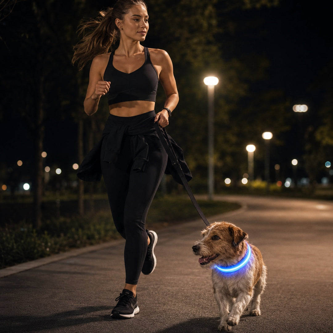 LED Dog Collar | Adjustable Light-Up Nylon Collar for Night Walks and Visibility