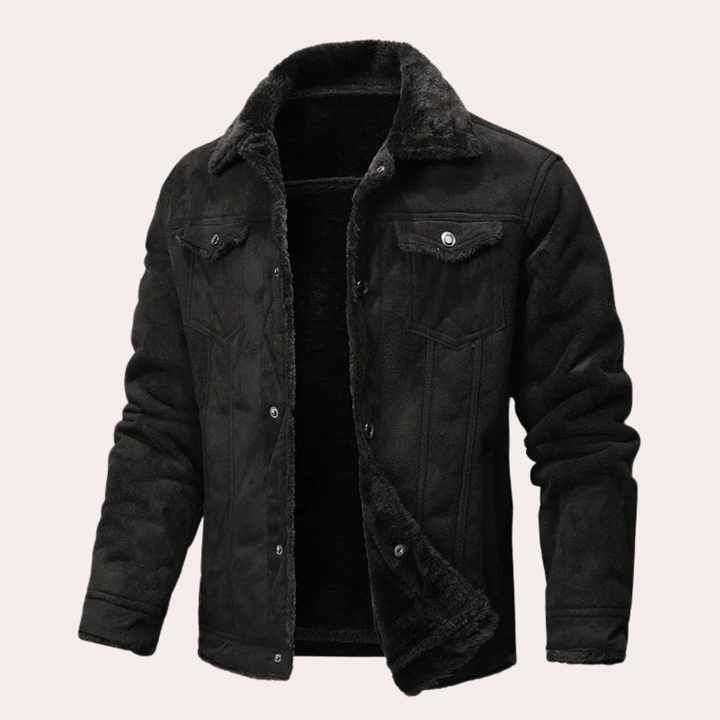Logan - Men’s sherpa lined jacket with fleece collar and button front