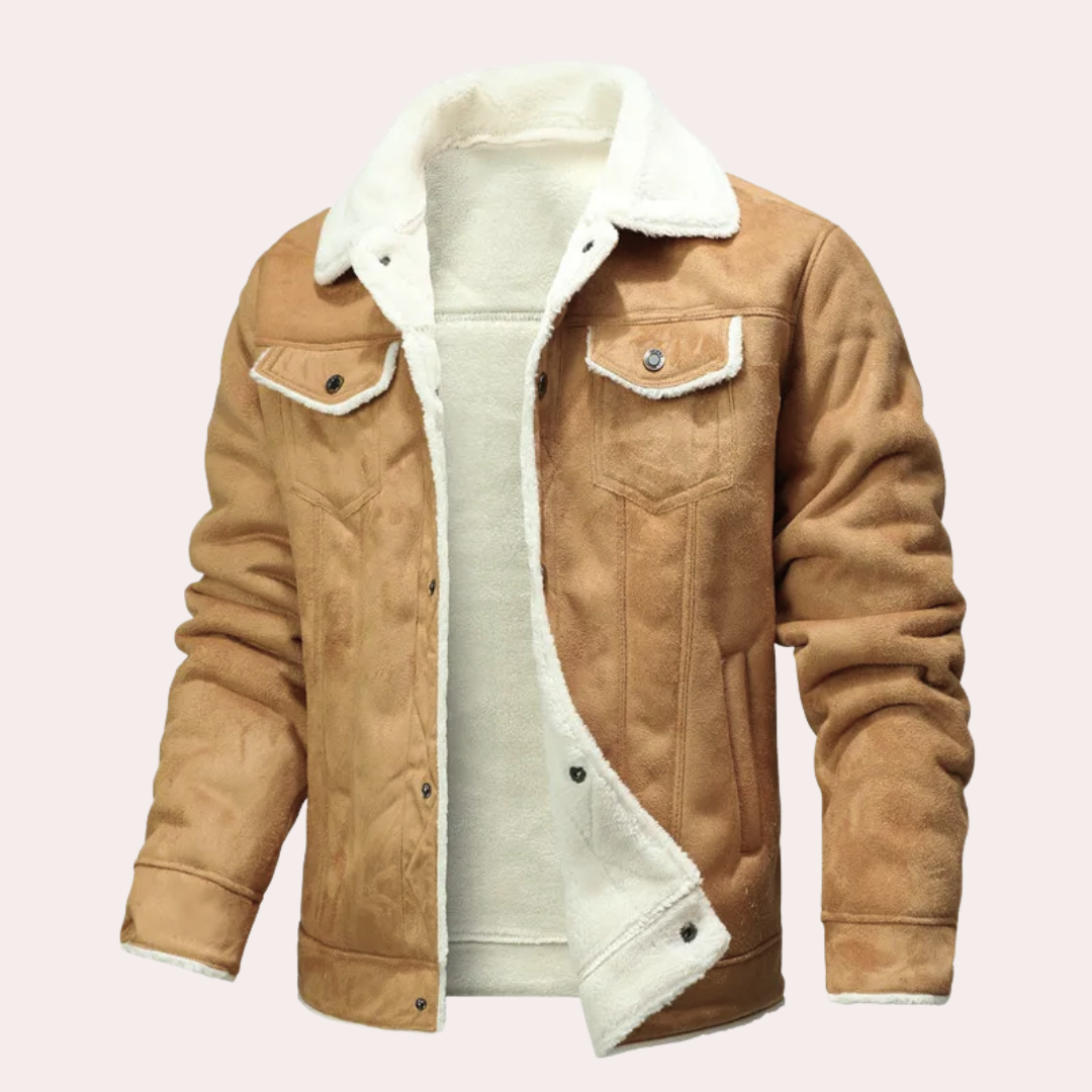 Logan - Men’s sherpa lined jacket with fleece collar and button front