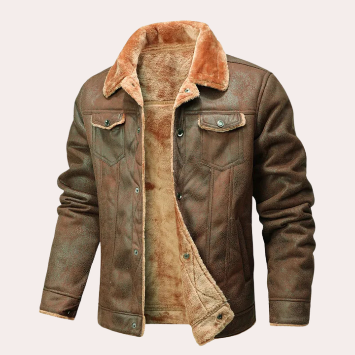 Logan - Men’s sherpa lined jacket with fleece collar and button front