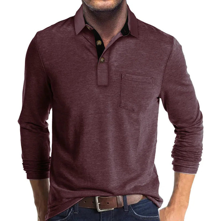 Miles - Men’s casual polo shirt with long sleeve and contrast collar