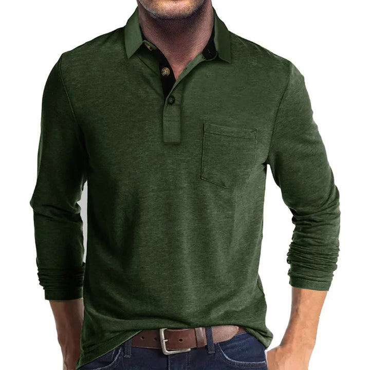 Miles - Men’s casual polo shirt with long sleeve and contrast collar