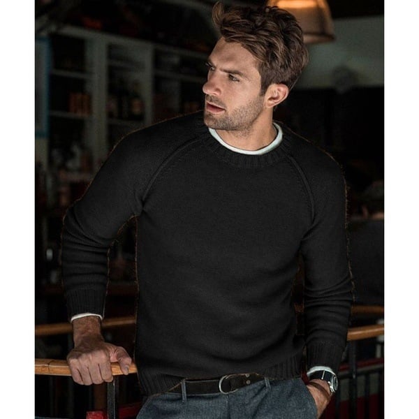 Miles - Men’s crew neck sweater knitted with raglan sleeve and ribbed hem