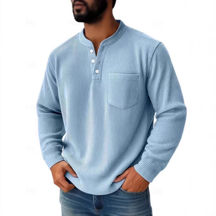 Miles - Men’s ribbed henley shirt with long sleeve and chest pocket